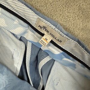 Peter Millar Mens Shorts Sz 34 Lake Blue Carborro Palm Print Performance Golf